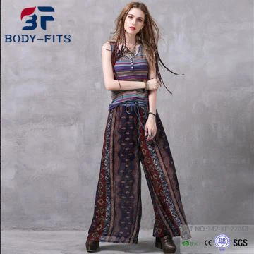 Painetut sifonkileveät jalkahousut